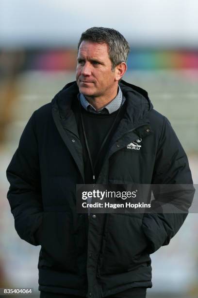 Coach Sean Botherway of Waikato looks on during the round one Mitre 10 Cup match between Taranaki and Waikato at Yarrow Stadium on August 19, 2017 in...