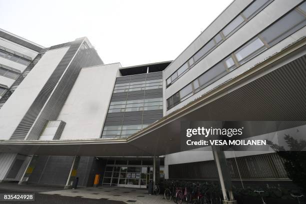 The entrance of the Turku University Hospital is pictured in Turku, Finland on August 19, 2017. - Two people were killed and six were injured in a...