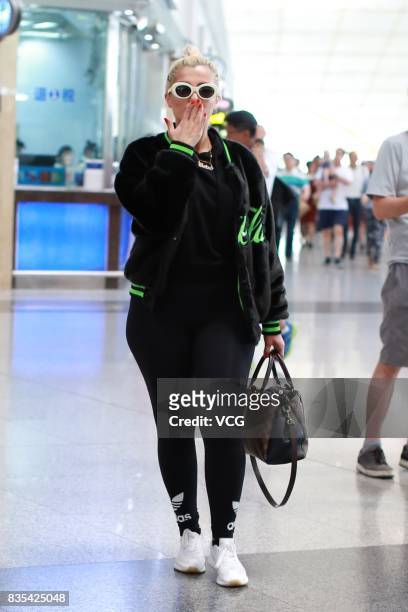American singer, songwriter and record producer Bebe Rexha is seen at Beijing Capital International Airport on August 19, 2017 in Beijing, China.