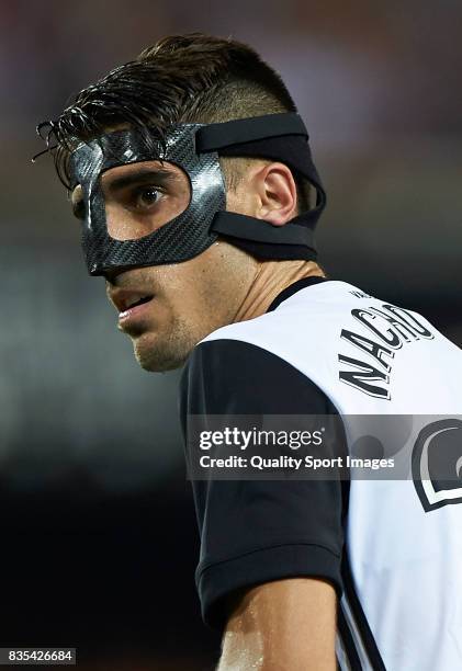 Nacho Vidal of Valencia reacts during the La Liga match between Valencia and Las Palmas at Estadio Mestalla on August 18, 2017 in Valencia, .