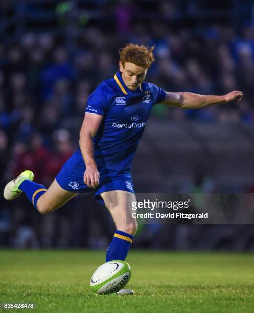 Dublin , Ireland - 18 August 2017; Cathal Marsh of Leinster kicks a conversion during the Bank of Ireland Pre-season Friendly match between Leinster...