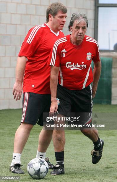 Jan Molby and Mark Lawrenson during a five-a-side warm up match at Melwood Training Ground, Liverpool.