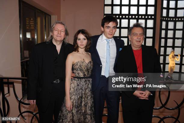 Christopher Hampton, Felicity Jones, Rupert Friend and Stephen Frears arrive for the UK premiere of Cheri, at the Cine Lumiere, London.