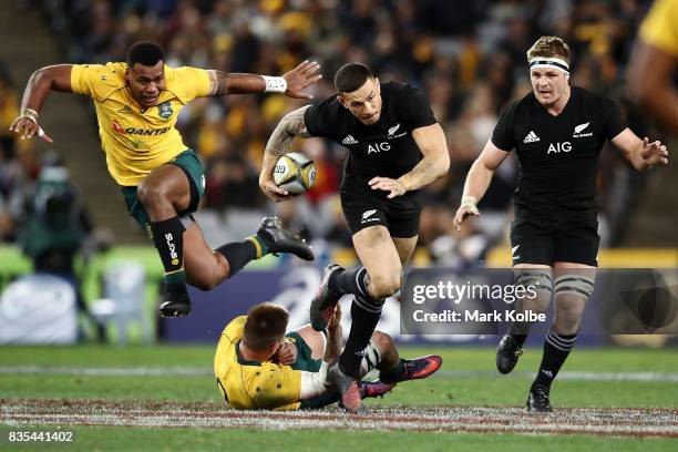 Sonny Bill Williams of the All Blacks makes a break during The Rugby Championship Bledisloe Cup match between the Australian Wallabies and the New...