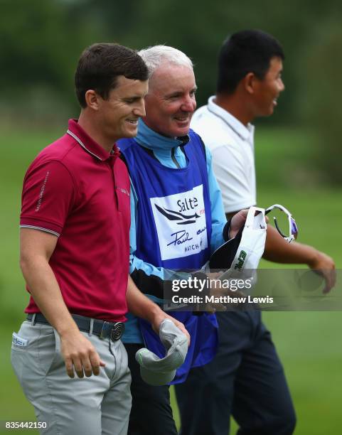 Chris Paisley of England celebrates his win on the 18th during day three of the Saltire Energy Paul Lawrie Matchplay at Golf Resort Bad Griesbach on...