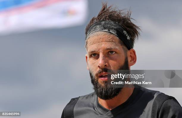 Player of Wuppertaler SV looks on on day 1 of the 2017 German Beach Soccer Championship on August 19, 2017 in Warnemunde, Germany.