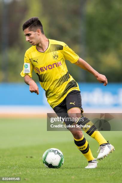 Aram Kahraman of Dortmund in action during the B Juniors Bundesliga match between Borussia Dortmund and FC Viktoria Koeln on August 19, 2017 in...