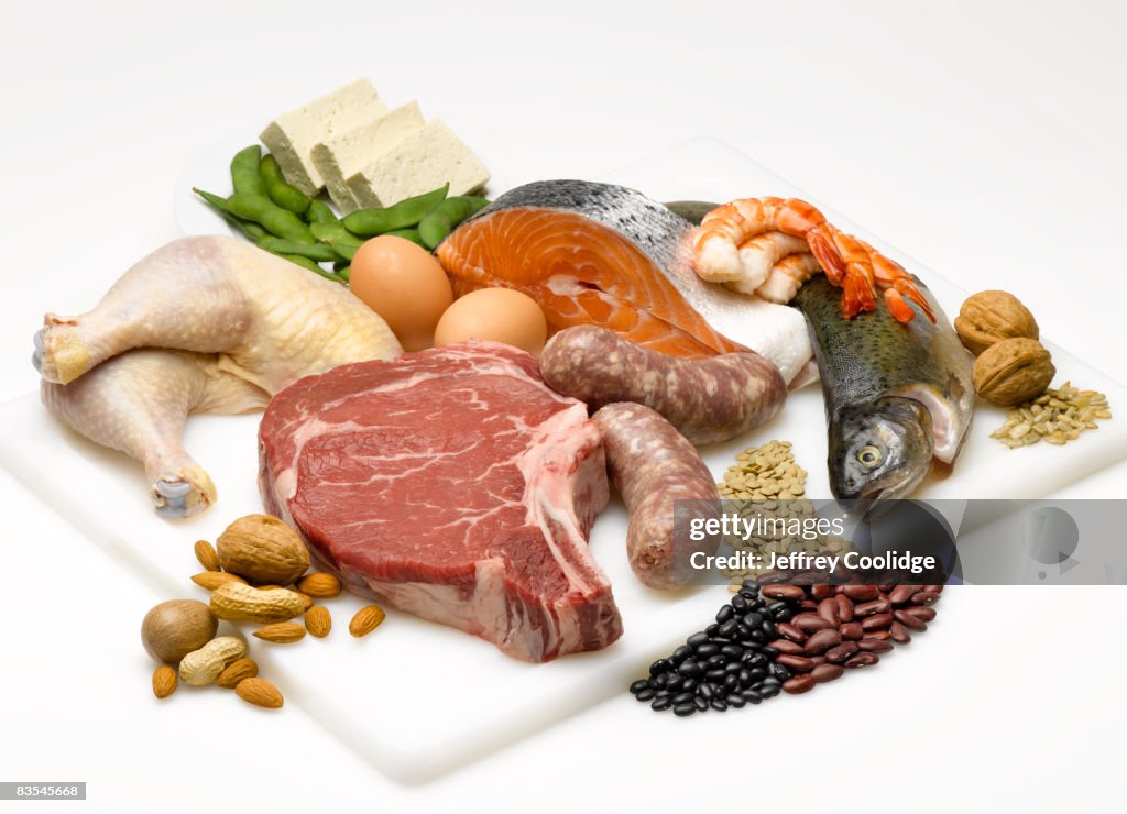 Meat and beans food group still life