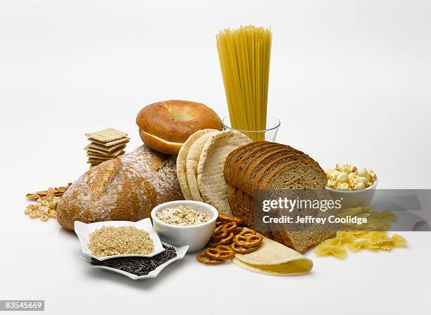 grains food group still life - white bread stockfoto's en -beelden