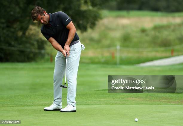 Robert Rock of England putts on the 4th during day three of the Saltire Energy Paul Lawrie Matchplay at Golf Resort Bad Griesbach on August 19, 2017...