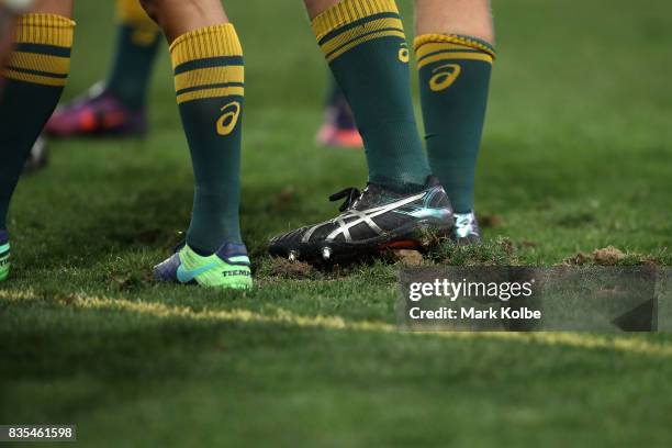 General view is seen of the pitch surface after a scrum during The Rugby Championship Bledisloe Cup match between the Australian Wallabies and the...