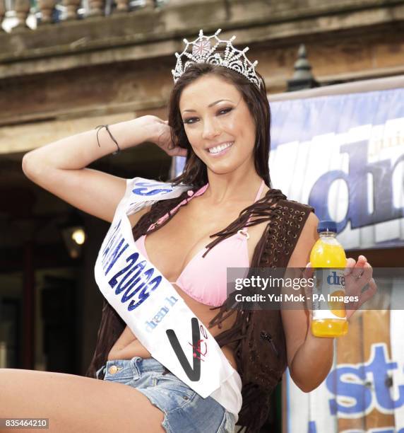 Newly crowned Miss Great Britain, Sophie Gradon, at the launch fruit spring water drink Drench, in Covent Garden, central London.