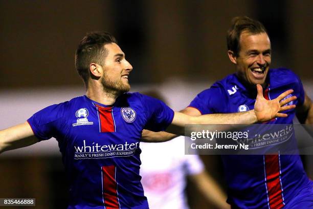 Leigh Egger of Manly United celebrates his goal during the NSW NPL 1 Elimination Final between Manly United FC and Sydney Olympic FC at Cromer Park...