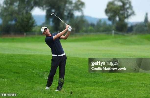 Marcel Siem of Germany plays his second shot on the 5th during day three of the Saltire Energy Paul Lawrie Matchplay at Golf Resort Bad Griesbach on...