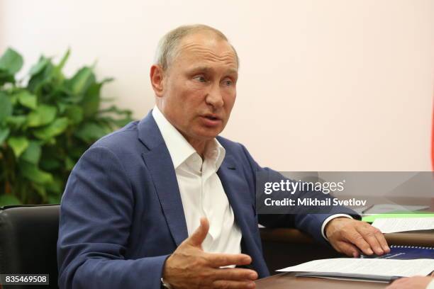 Russian President Vladimir Putin speaks during his meeting with Governor of Sevastopol Dmitry Ovsyannikov on August 18, 2017 on Sevastopol, Crimea....