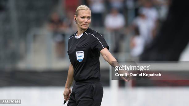 Referee Bibiana Steinhaus during the 3. Liga match between SG Sonnenhof Grossaspach and VfR Aalen at on August 19, 2017 in Grossaspach, Germany.