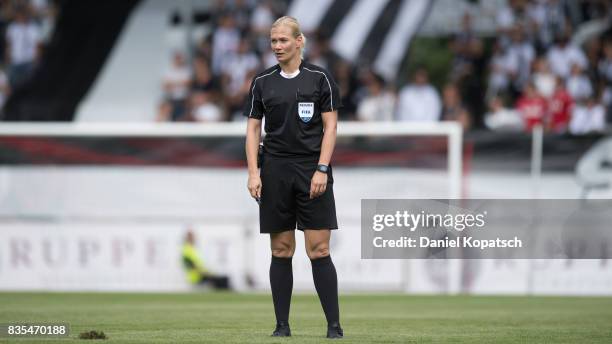 Referee Bibiana Steinhaus during the 3. Liga match between SG Sonnenhof Grossaspach and VfR Aalen at on August 19, 2017 in Grossaspach, Germany.