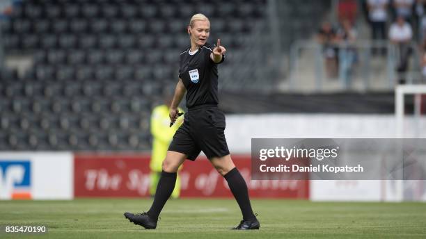 Referee Bibiana Steinhaus during the 3. Liga match between SG Sonnenhof Grossaspach and VfR Aalen at on August 19, 2017 in Grossaspach, Germany.