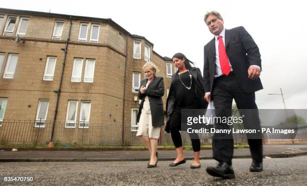 Margaret Curran , Scottish Labour leader Iain Gray and Christine Halley mother of Stuart Baillie who died after being stabbed in 2007, during the...