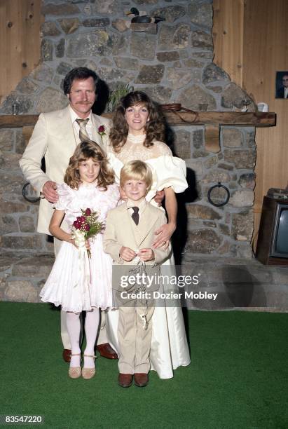 Dale and Teresa Earnhardt pose with Dale Jr. And Kelly Earnhardt before their wedding on November 14, 1982 in Mooresville, North Carolina.