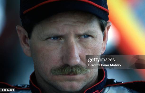 Dale Earnhardt stares seriously before the Daytona 500 race on February 19. 1989 at the Daytona International Speedway in Daytona Beach, Florida.