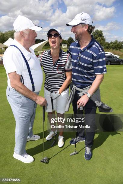 Ulli Wegner, Katarina Witt and Steffen Freund during the 10th GRK Golf Charity Masters on August 19, 2017 in Leipzig, Germany.