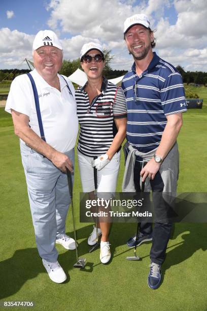 Ulli Wegner, Katarina Witt and Steffen Freund during the 10th GRK Golf Charity Masters on August 19, 2017 in Leipzig, Germany.