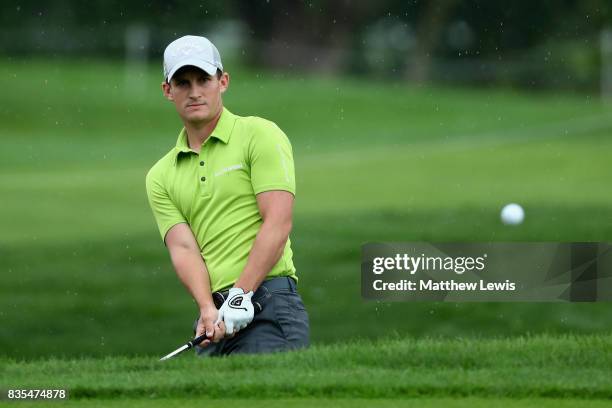 Chris Paisley of England chips in on the 4th during day three of the Saltire Energy Paul Lawrie Matchplay at Golf Resort Bad Griesbach on August 19,...