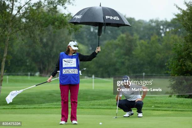 Alejandro Canizares of Spain lines up a putt on the 4th during day three of the Saltire Energy Paul Lawrie Matchplay at Golf Resort Bad Griesbach on...