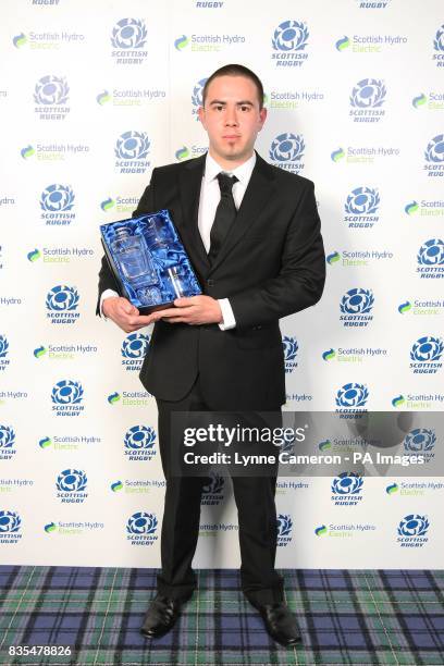 Caledonian Player of the Season Andrew Moir during the annual Scottish Rugby Awards Dinner at Murrayfield Stadium, Edinburgh.