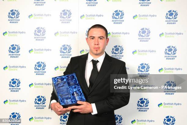 Caledonian Player of the Season Andrew Moir during the annual Scottish Rugby Awards Dinner at Murrayfield Stadium, Edinburgh.