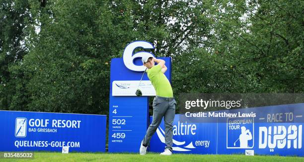 Chris Paisley of England tees offon the 6th hole during day three of the Saltire Energy Paul Lawrie Matchplay during day three of the Saltire Energy...