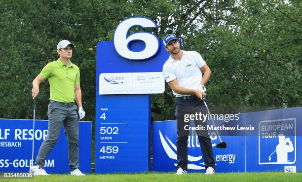 Chris Paisley of England and Alejandro Canizares of Spain look on during day three of the Saltire Energy Paul Lawrie Matchplay during day three of...