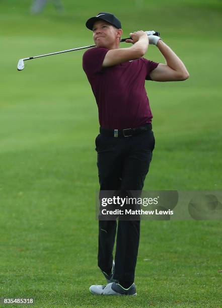 Alex Knappe of Germany plays a shot from the 5th fairway during day three of the Saltire Energy Paul Lawrie Matchplay at Golf Resort Bad Griesbach on...