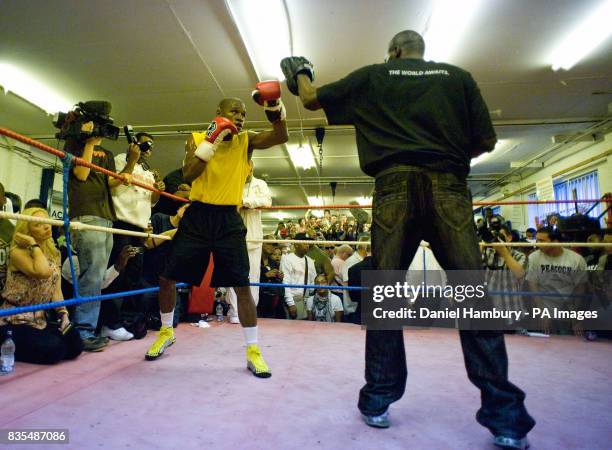 Floyd Mayweather Jnr during the media work out at the Peacock Gym, London.