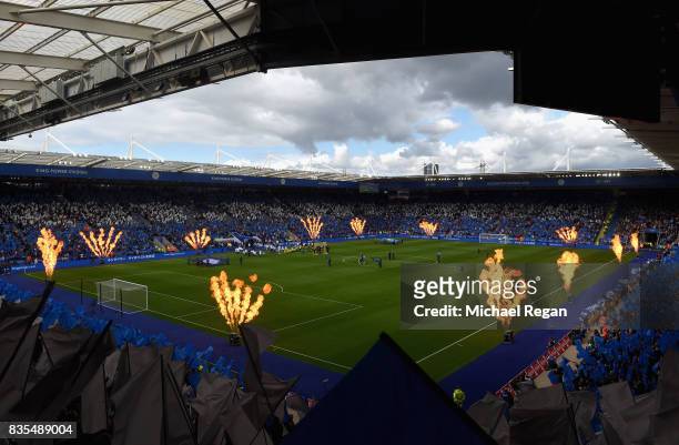 General view inside the stadium as the two teams walk out prior to the Premier League match between Leicester City and Brighton and Hove Albion at...
