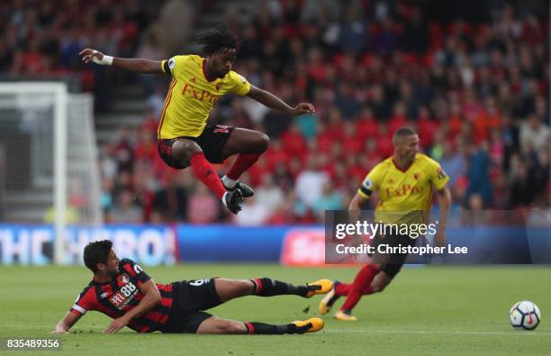 Andrew Surman of AFC Bournemouth tackles Nathaniel Chalobah of Watford during the Premier League match between AFC Bournemouth and Watford at...