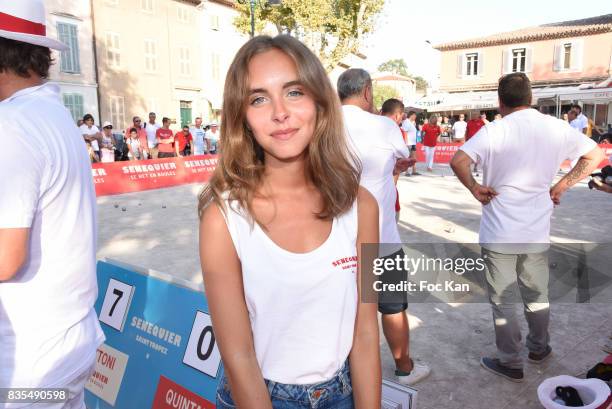 Actress Mathilde Laffont attends the Trophee Senequier Petanque competition at Place des Lices Saint-Tropez on August 18, 2017 in Saint-Tropez,...