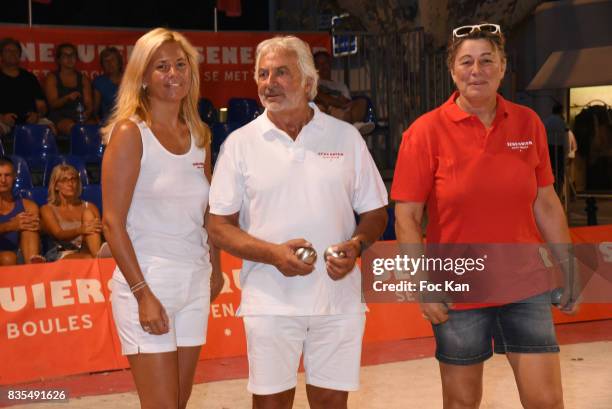 Hairdresser artist Franck Provost and Ariane de Senneville attend the Trophee Senequier Petanque competition at Place des Lices Saint-Tropez on...