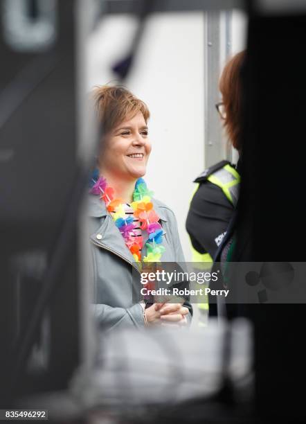 First Minister Nicola Sturgeon waits backstage before officially opening Glasgow Pride on August 19, 2017 in Glasgow, Scotland. The largest festival...