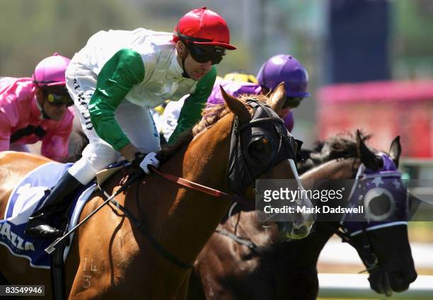 Jockey Michael Rodd riding Dandaad wins the Lavazza Long Black during The Melbourne Cup Carnival meeting at Flemington Racecourse on November 4, 2008...