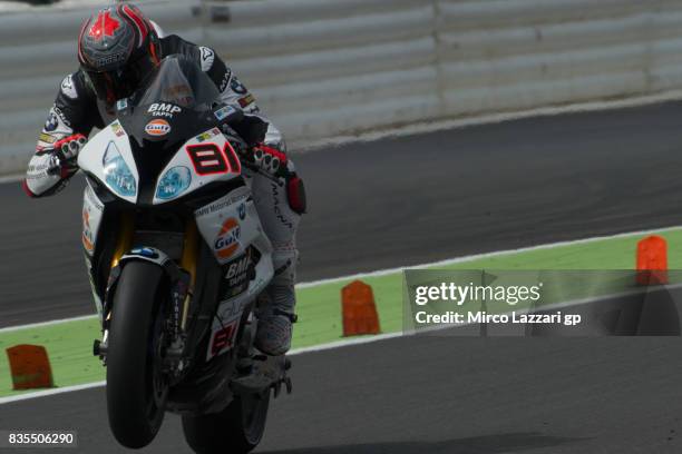 Jordi Torres of Spain and Althea BMW Racing Team lifts the front wheel during the Superbike race 1 during the FIM Superbike World Championship - Race...