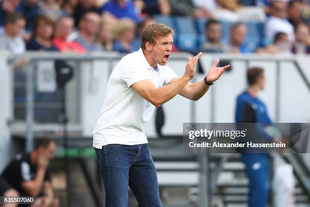 Coach Julian Nagelsmann of TSG 1899 Hoffenheim during the Bundesliga match between TSG 1899 Hoffenheim and SV Werder Bremen at Wirsol...