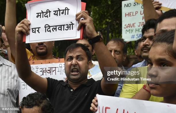 Scores of home buyers of Jaypee Infratech affected by delayed possessions stage a protest at Jantar Mantar on Saturday and threaten to commit suicide...