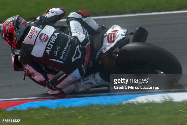 Jordi Torres of Spain and Althea BMW Racing Team rounds the bend during the Superbike race 1 during the FIM Superbike World Championship - Race 1 at...