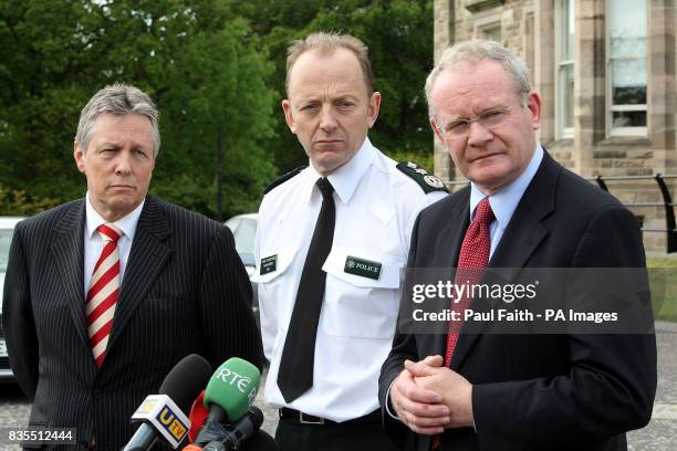 First Minister Peter Robinson Deputy First Minister Martin McGuinness with PSNI Chief Constable Sir Hugh Orde at Stormont Castle. The pair held talks...