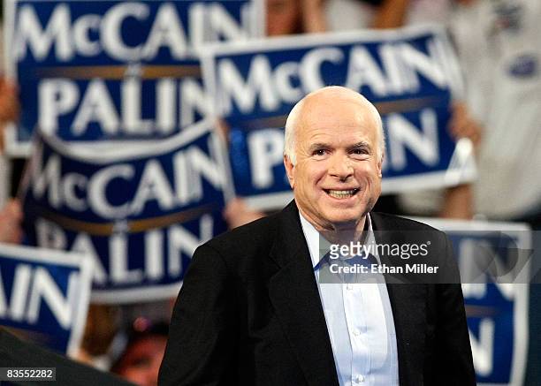 Republican presidential nominee Sen. John McCain arrives at a campaign rally at the Henderson Pavilion November 3, 2008 in Henderson, Nevada. With...