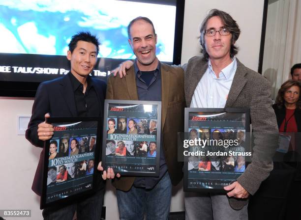 Cinematographers Yasu Tanida, Chris Manley and Michael Bonvillain attend Variety Presents 10 Cinematographers to Watch at the Absolut Lounge at the...