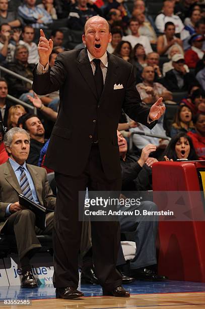 Head Coach Mike Dunleavy of the Los Angeles Clippers argues a call during a game against the Utah Jazz at Staples Center on November 3, 2008 in Los...