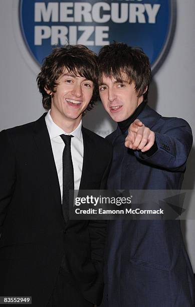 Alex Turner and Miles Kane of The Last Shadow Puppets arrive at The Nationwide Mercury Prize at Grosvenor House Hotel on September 9, 2008 in London,...